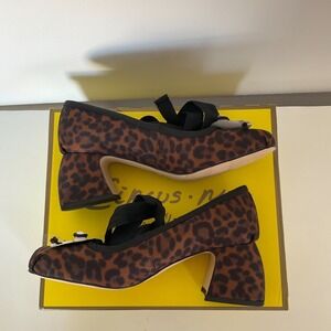 Circus NY by Sam Edelman Della Strappy Chunky Block Heel Natural Leopard Sz 7